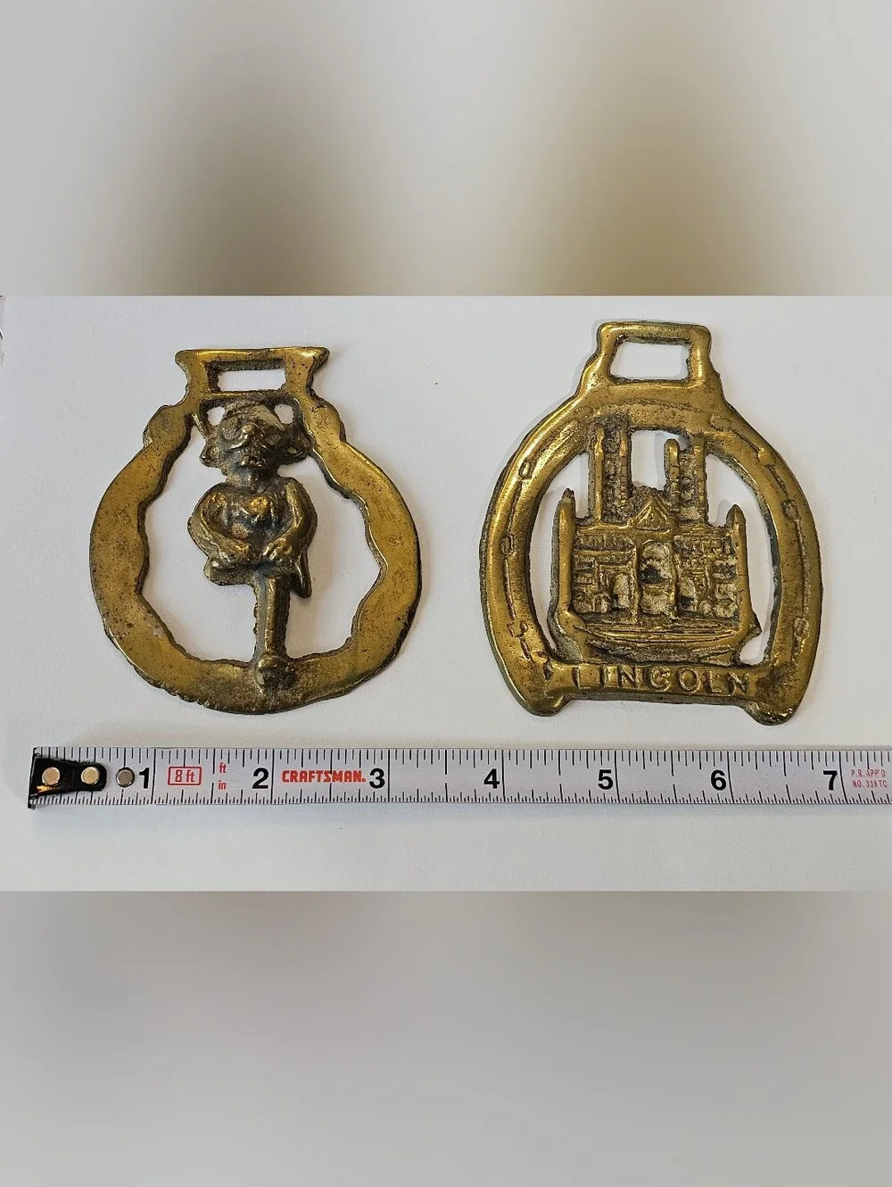 Vtg British Brass Horse Medallion Set Lincoln Cathedral & Imp Harness Art Decor